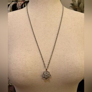 Silver Crystal Cluster Pendant Necklace